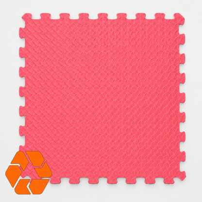 Palmeta de goma EVA roja de 1x1m con 2,5cm de espesor, diseño antideslizante y sistema de encaje para gimnasios o zonas infantiles.