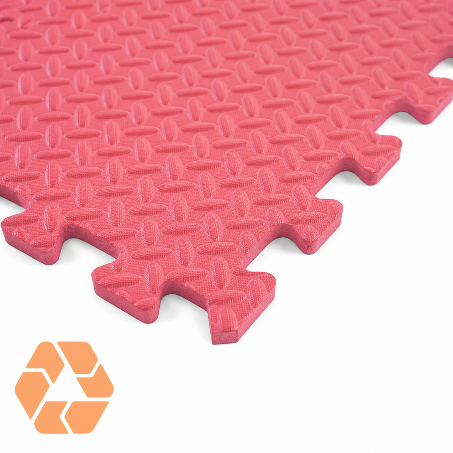 Palmeta de goma EVA roja de 1x1m y 2,5cm de espesor con relieve diamantado antideslizante y sistema de encaje fácil.