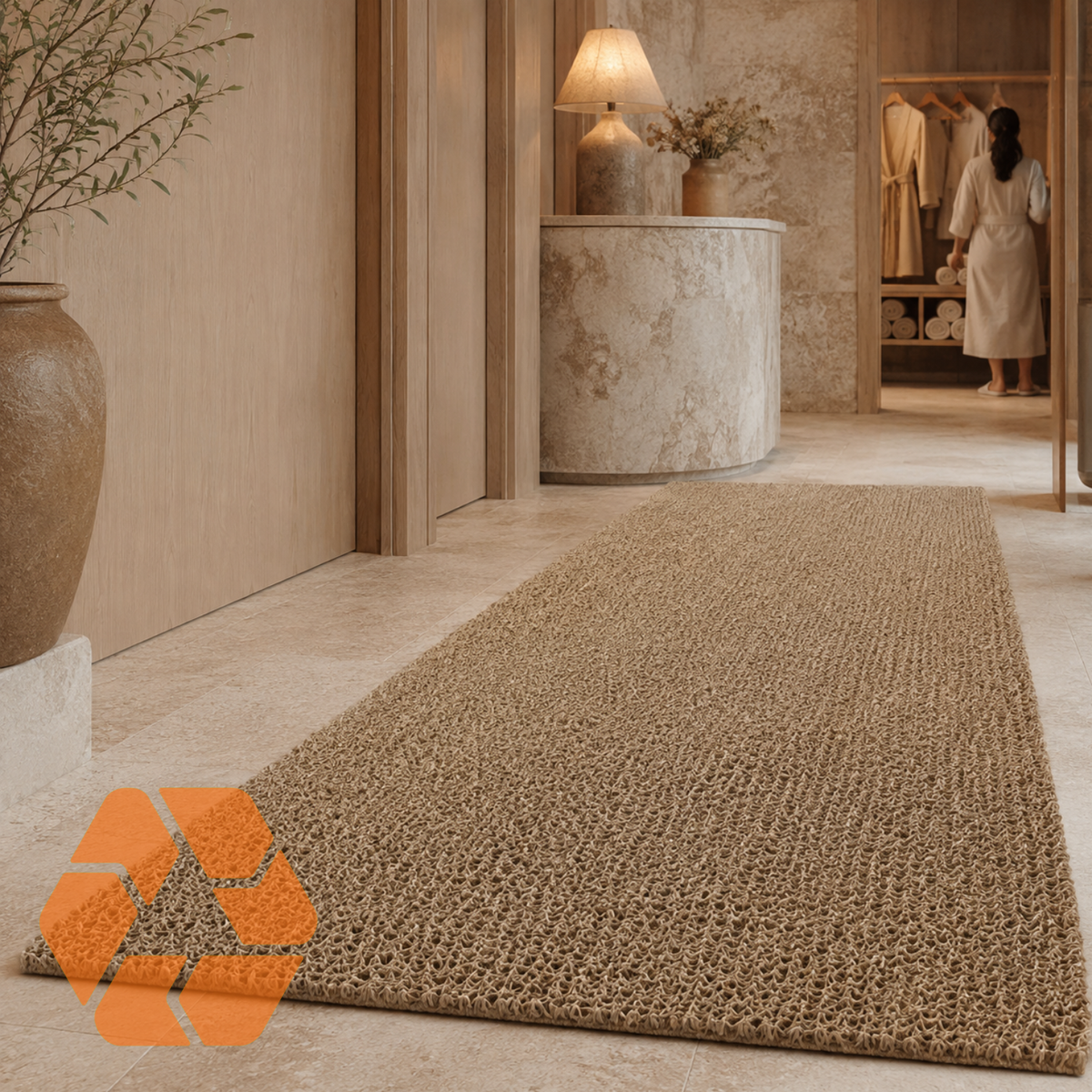 Limpiapiés PVC Tipo Nomad Café Claro — Rollo 1,2 m x 3 m x 12 mm | Alto Tráfico